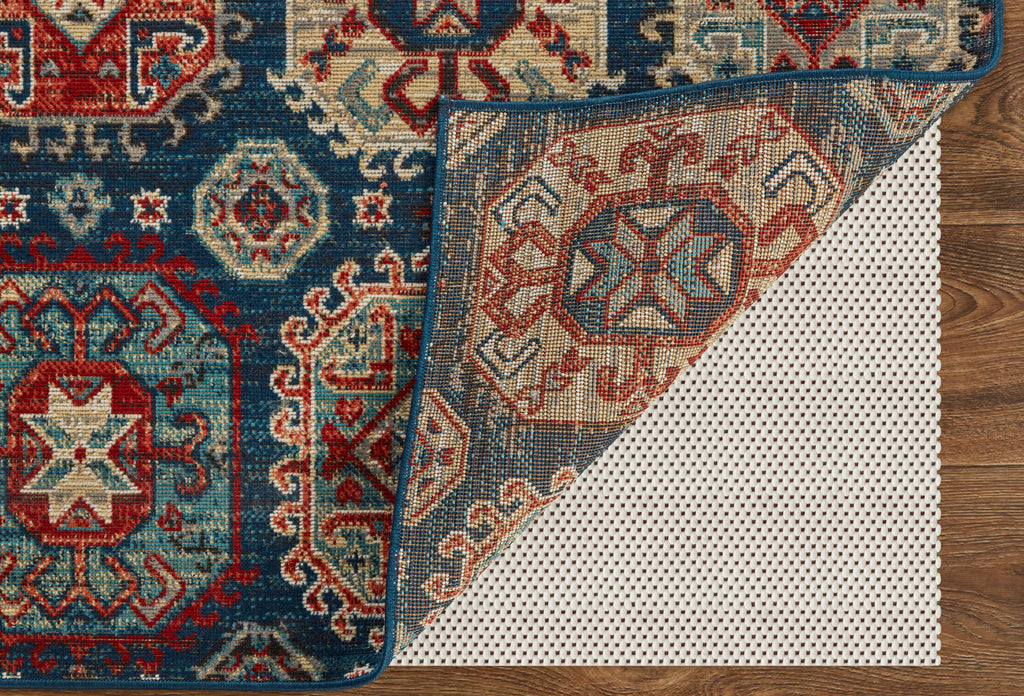 Nolan Transitional Patchwork Blue Red Tan Area Rug (6'5" x 9'6")