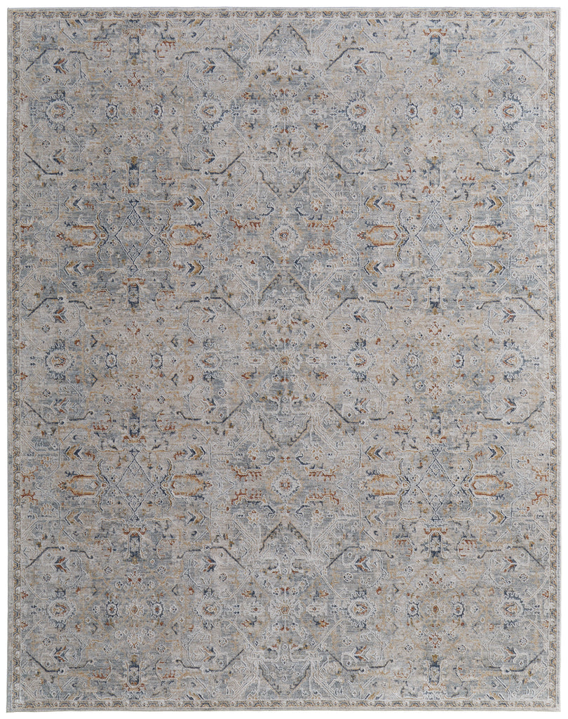 Pasha Transitional Distressed Ivory Blue Tan Area Rug (7'10" x 10'3")