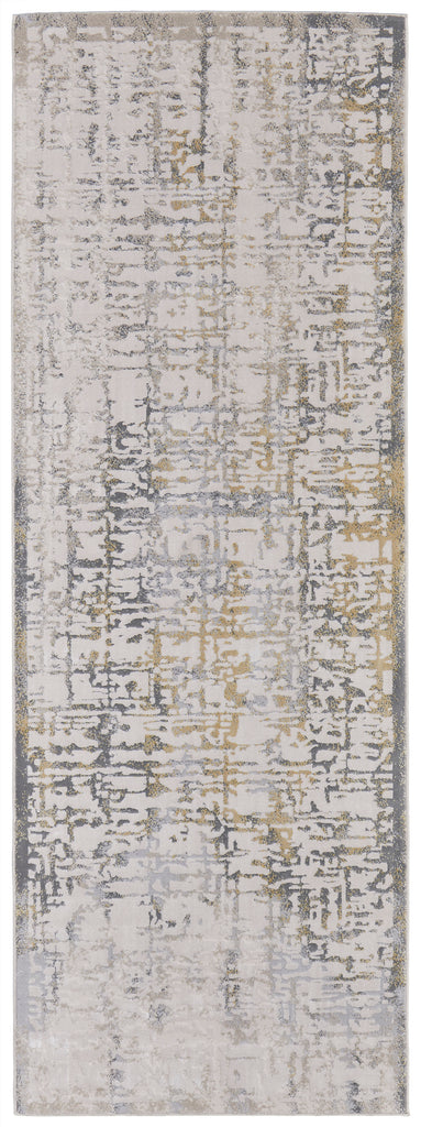 Waldor Modern Abstract Ivory Gray Area Rug (2'10" x 7'10")