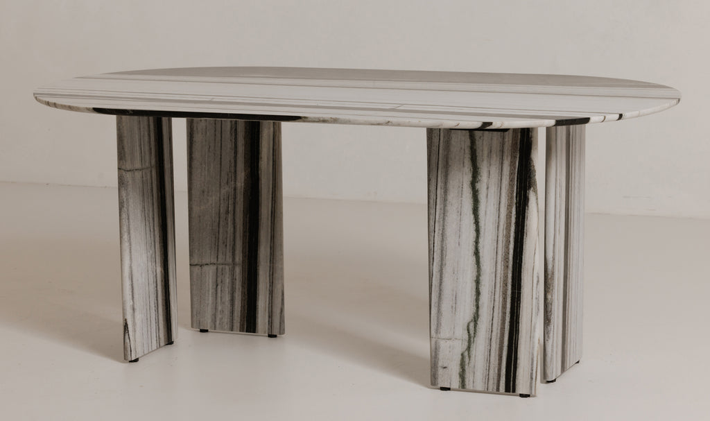 Celia Oval Dining Table, Panda Marble