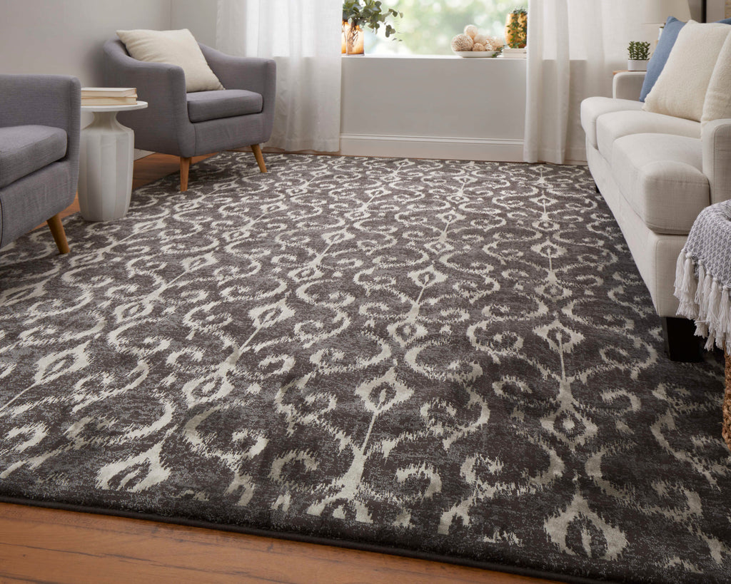 Azeri Iv Transitional Ikat Gray Taupe Ivory Area Rug (7'10" x 11')