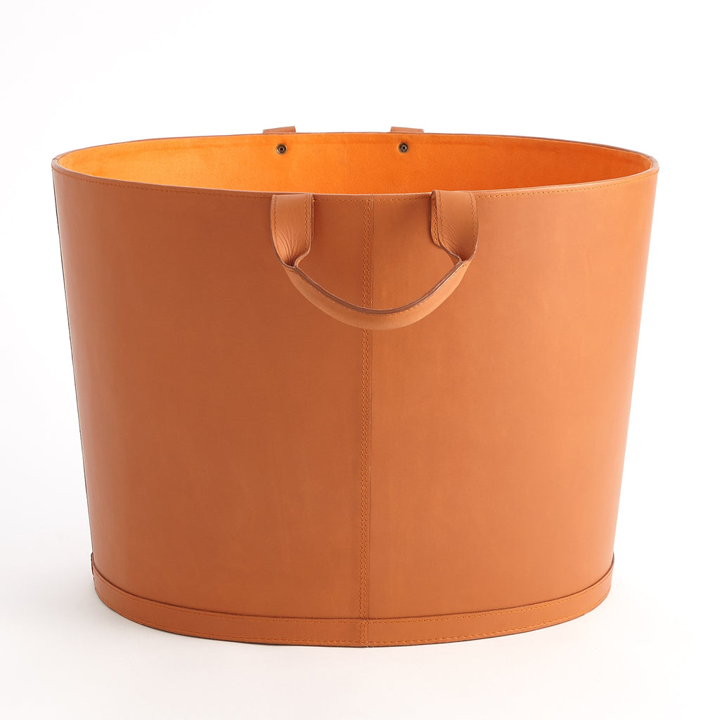 Oversized Oval Leather Basket : Oversized Oval Leather Basket (Orange)