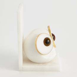 Pair Alabaster Big Eyed Owl Bookends, Large