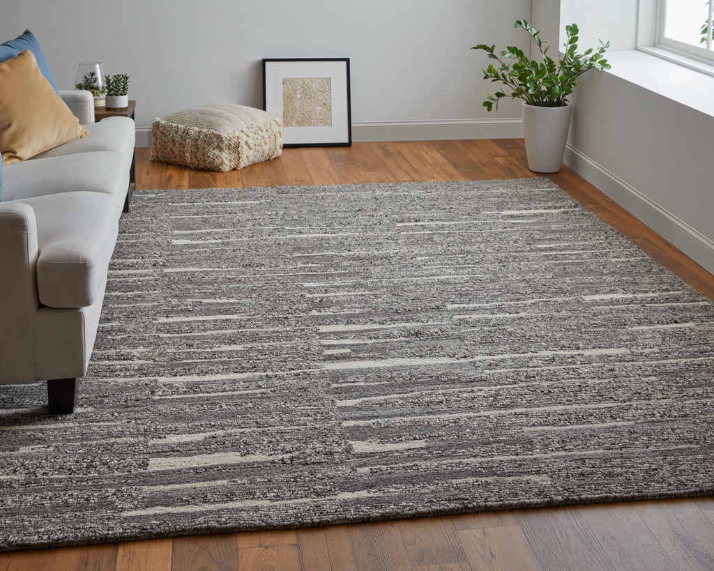 Navaro Modern Abstract Gray Taupe Ivory Area Rug (8'6" x 11'6")