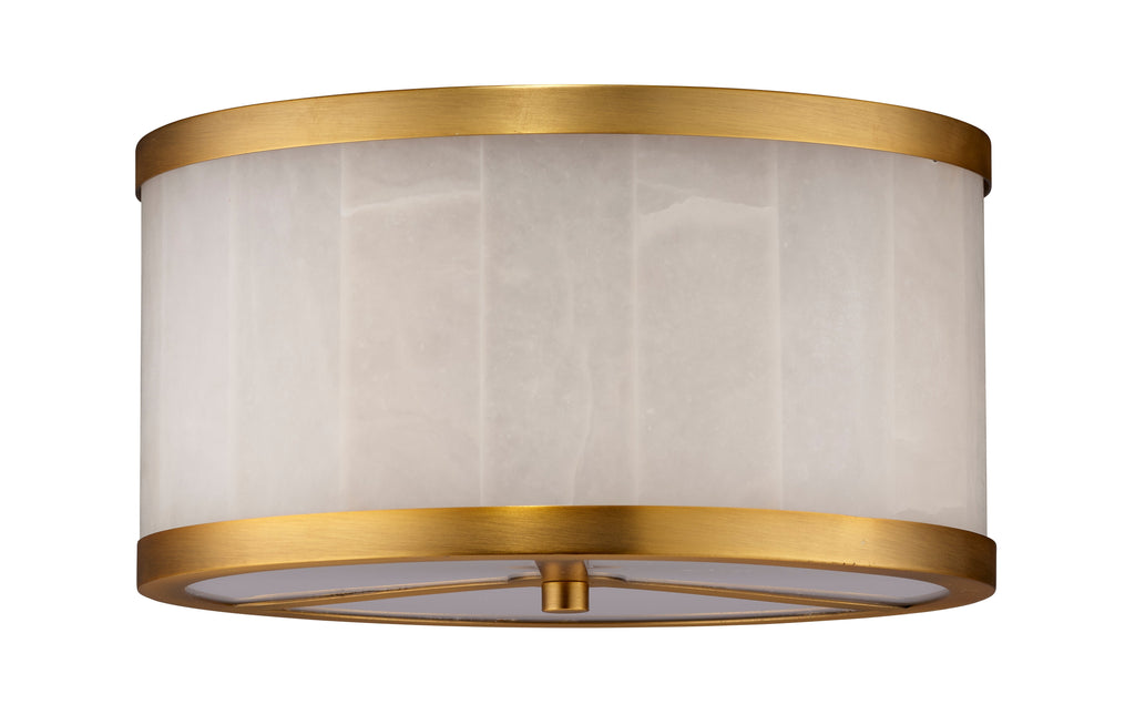 Small Upsala Alabaster Flush Mount Ceiling Light-Antique Brass-White Alabaster