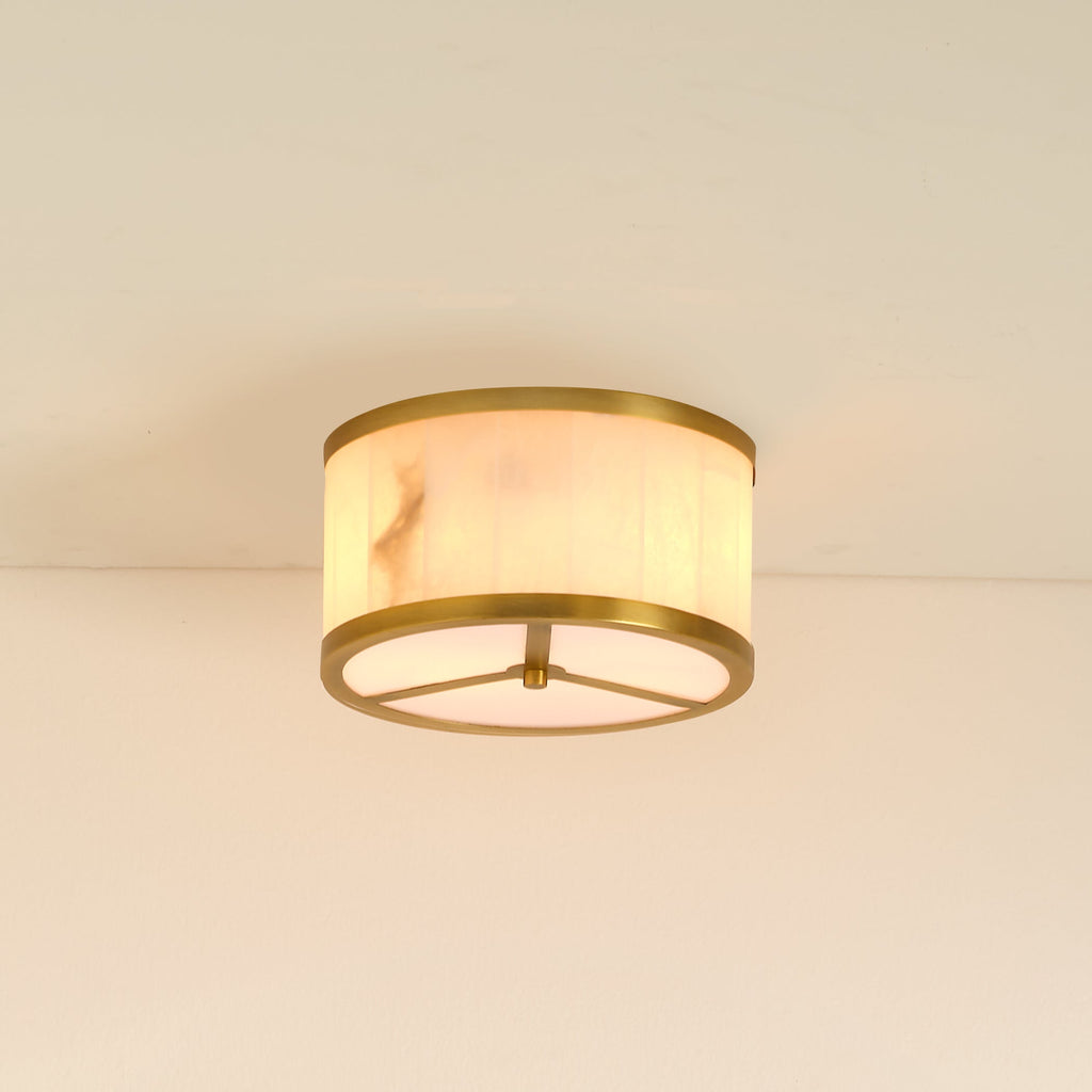 Small Upsala Alabaster Flush Mount Ceiling Light-Antique Brass-White Alabaster