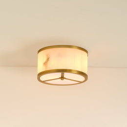 Small Upsala Alabaster Flush Mount Ceiling Light-Antique Brass-White Alabaster