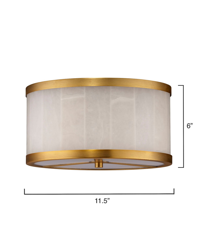 Small Upsala Alabaster Flush Mount Ceiling Light-Antique Brass-White Alabaster