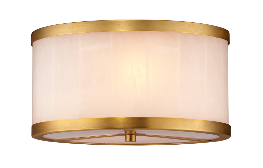 Small Upsala Alabaster Flush Mount Ceiling Light-Antique Brass-White Alabaster