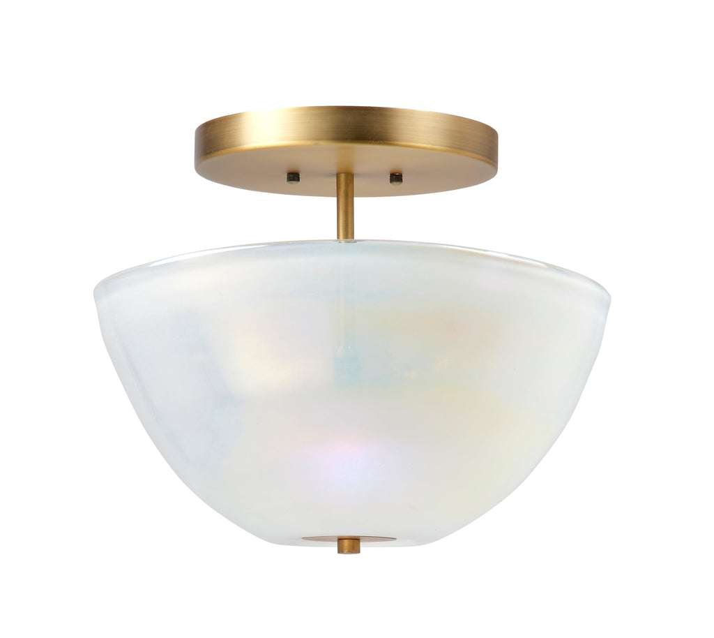 Vapor Bowl Semi-Flush Mount-Antique Brass-White Metallic Glass