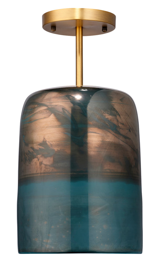 Vapor Semi-Flush Mount-Antique Brass-Aqua Metallic Glass