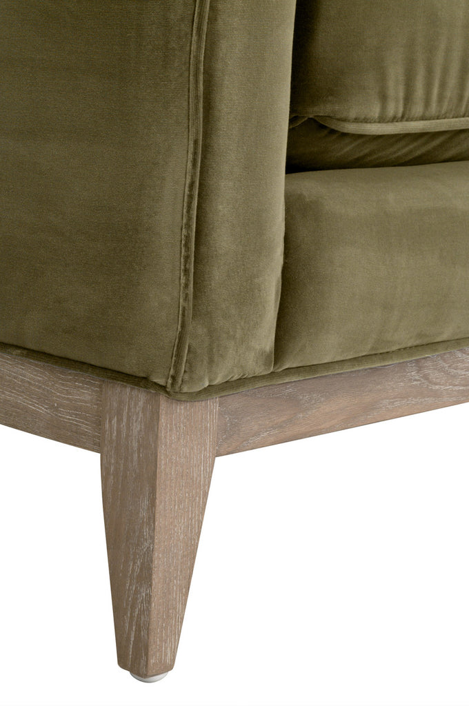 Parker 86" Post Modern Sofa - Olive Velvet, Natural Gray Oak