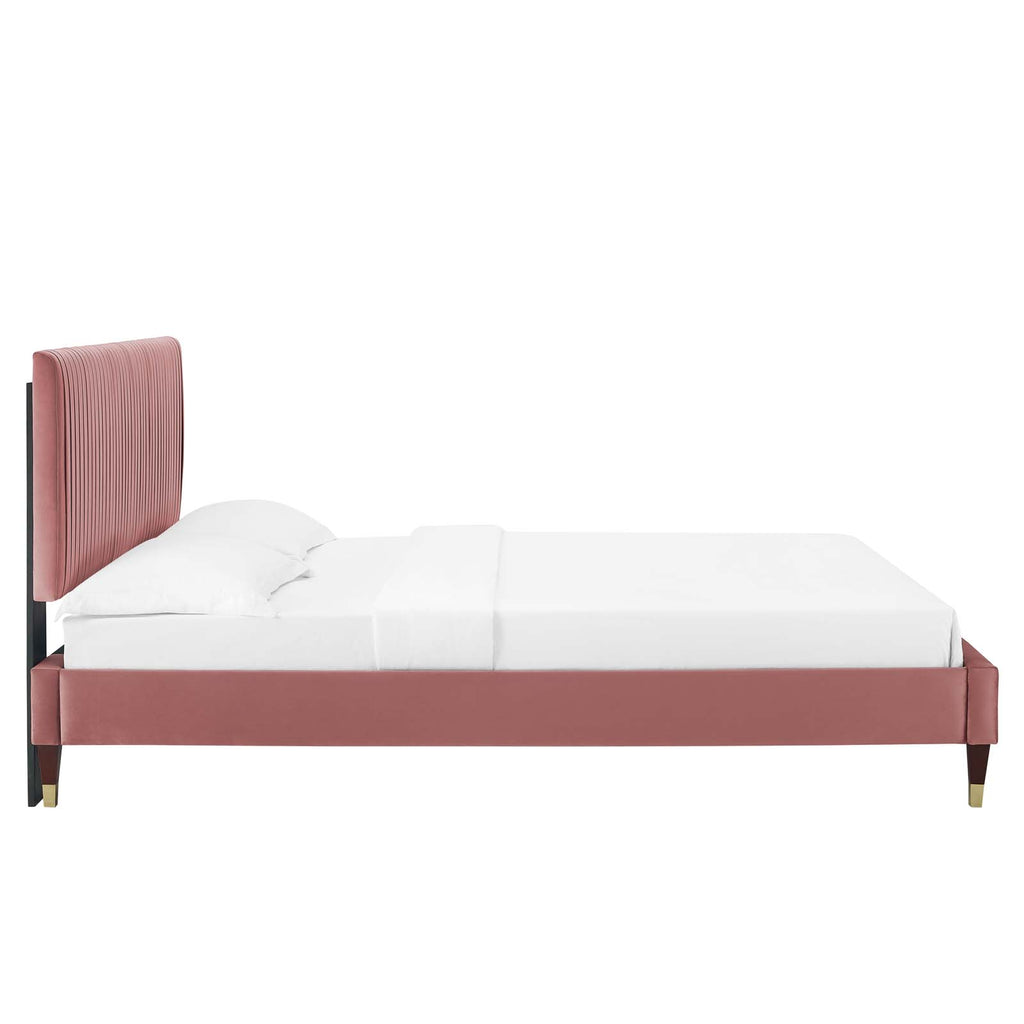 Peyton Performance Velvet Platform Bed - Dusty Rose