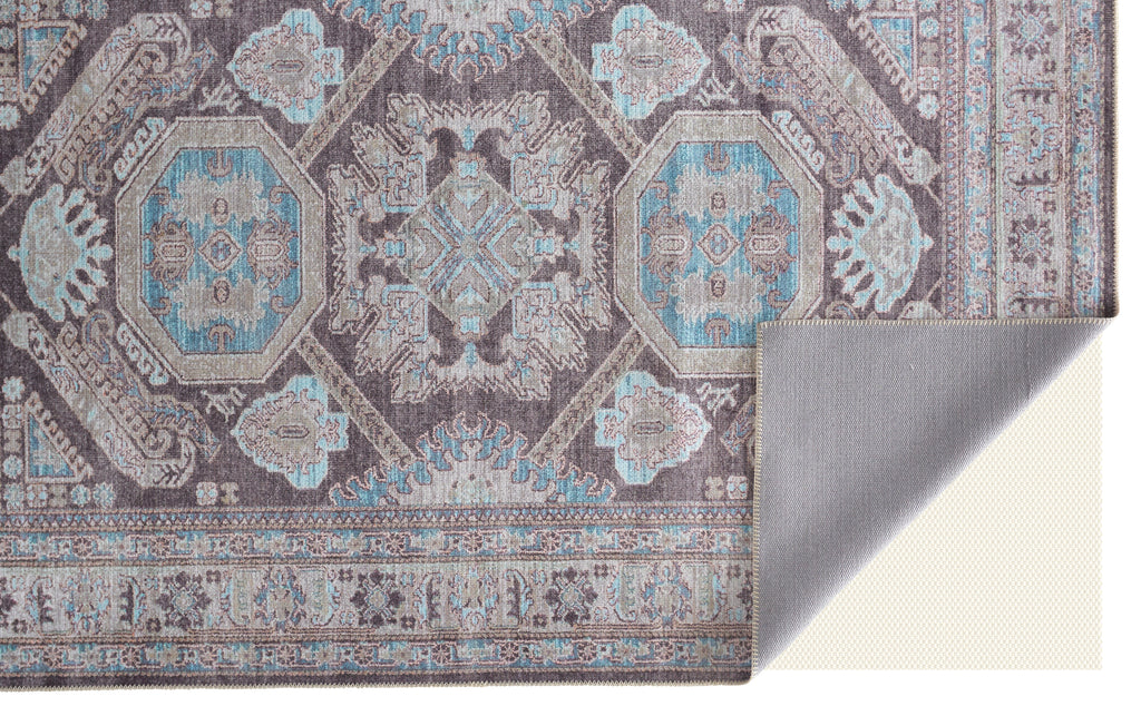 Percy Transitional Medallion Gray Taupe Blue Area Rug (7'10" x 9'10")