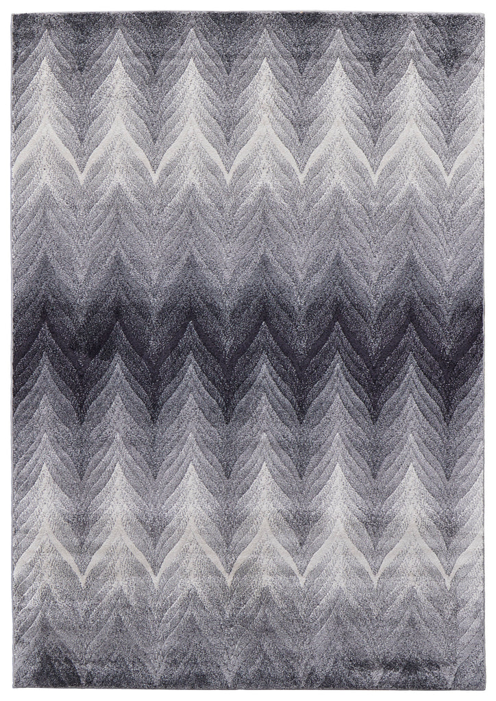 Bleecker Modern Chevron Gray White Area Rug (5' x 8')