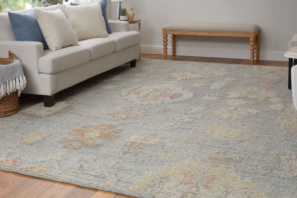 Grafton Transitional Floral Botanical Blue Gray Yellow Area Rug (9'6" x 13'6")