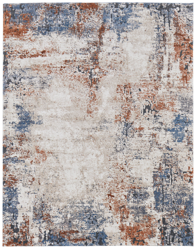 Gilmore Modern Distressed Ivory Blue Taupe Area Rug (10' x 14')