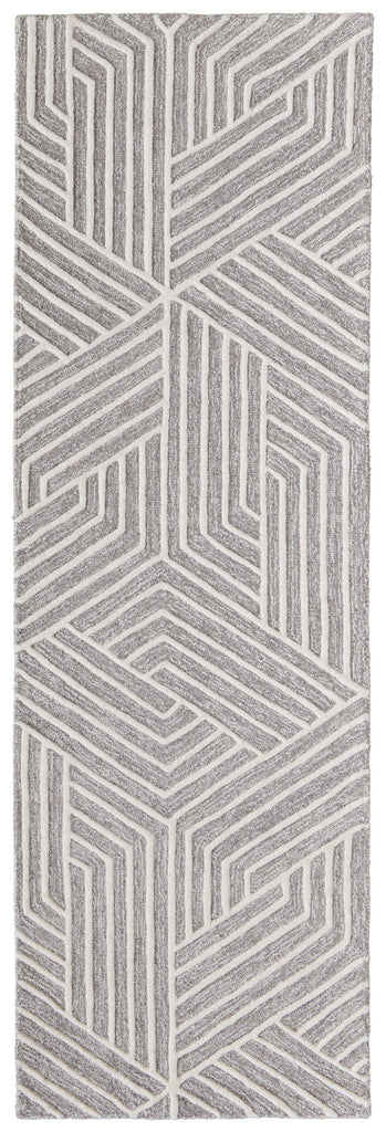 Lytton Modern Geometric Gray Ivory Area Rug (2'6" x 8')