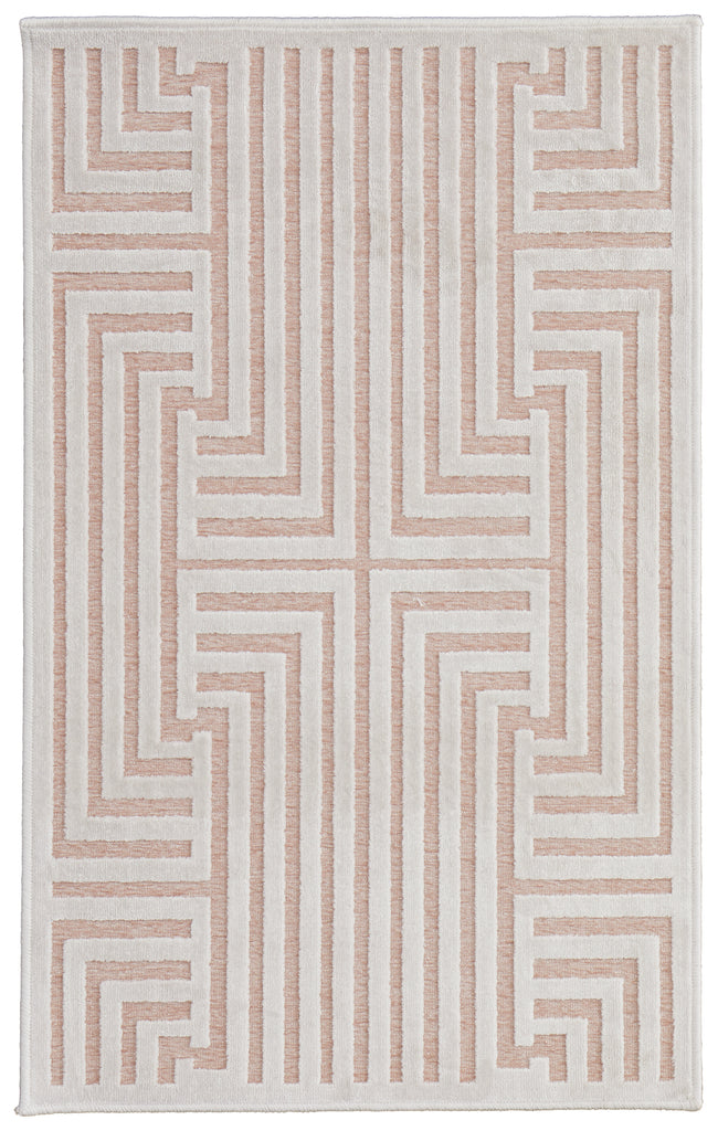 Saphir Mira Modern Geometric Pink White Area Rug (2'6" x 8' / Pattern 4)