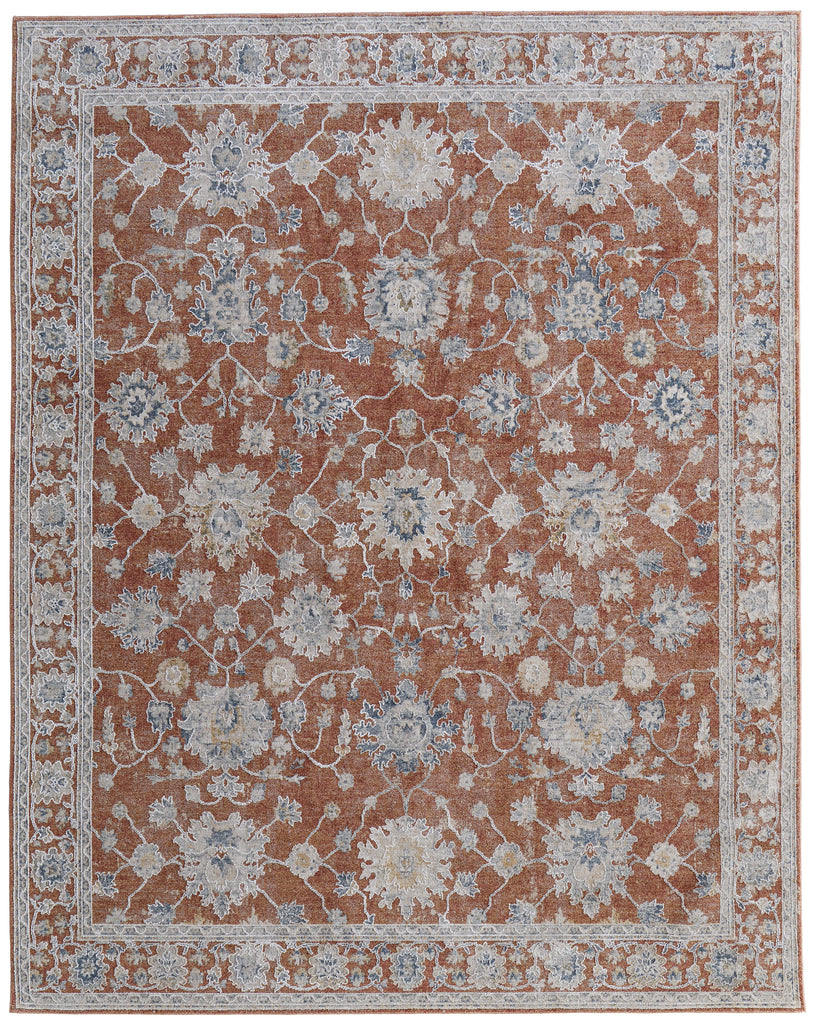 Pasha Transitional Floral Botanical Red Ivory Blue Area Rug (9' x 12'8")