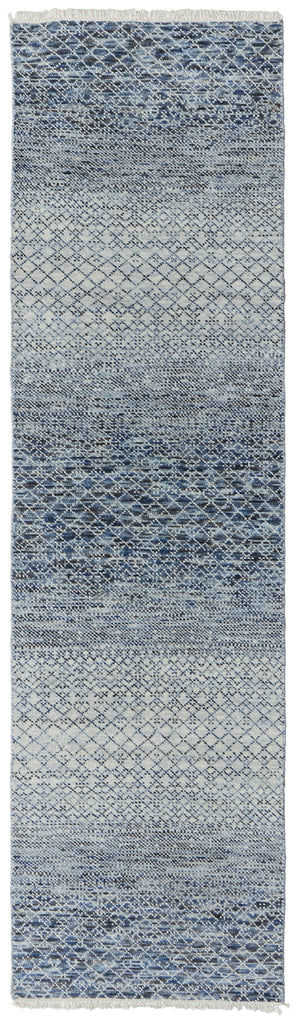 Branson Transitional Solid Blue Ivory Area Rug (2'6" x 12')