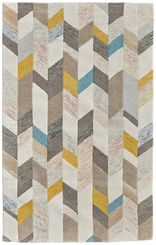 Arazad Transitional Geometric Ivory Taupe Blue Area Rug (2' x 3')