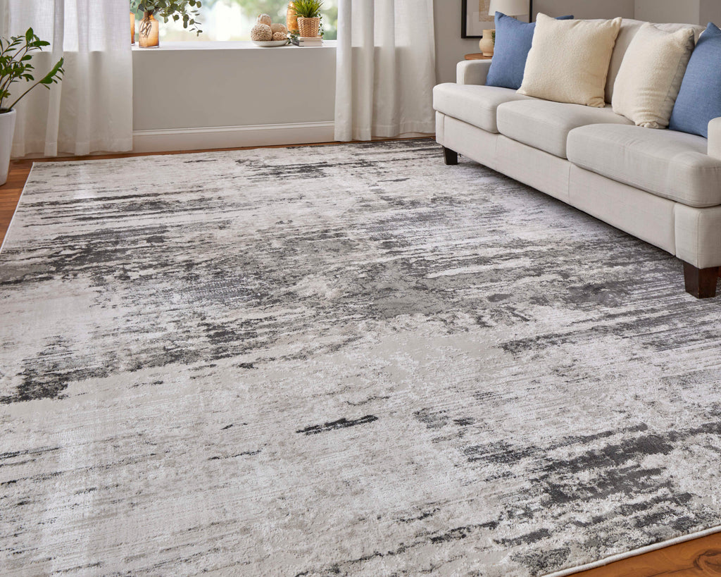 Prasad Modern Abstract Ivory Gray Taupe Area Rug (10' x 13'2")