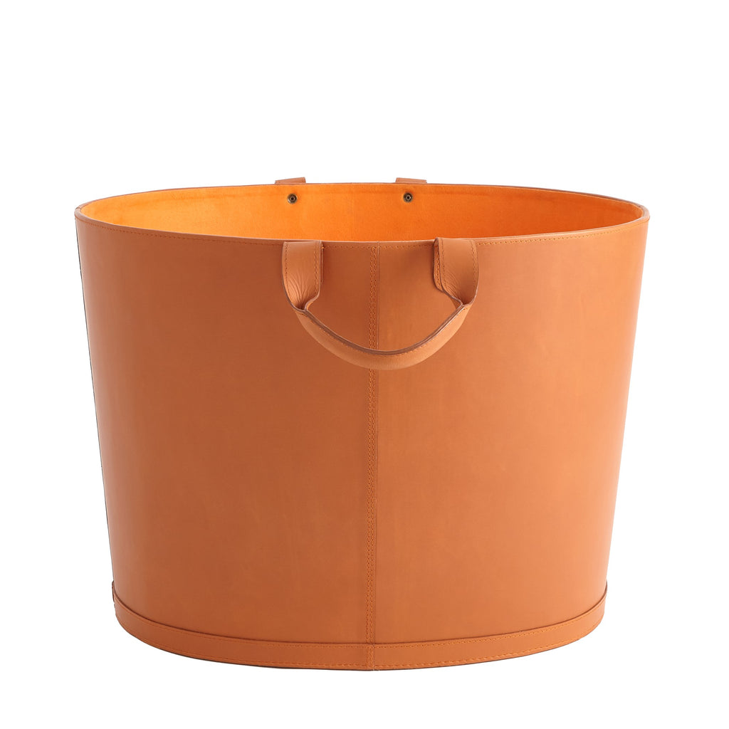 Oversized Oval Leather Basket : Oversized Oval Leather Basket (Orange)