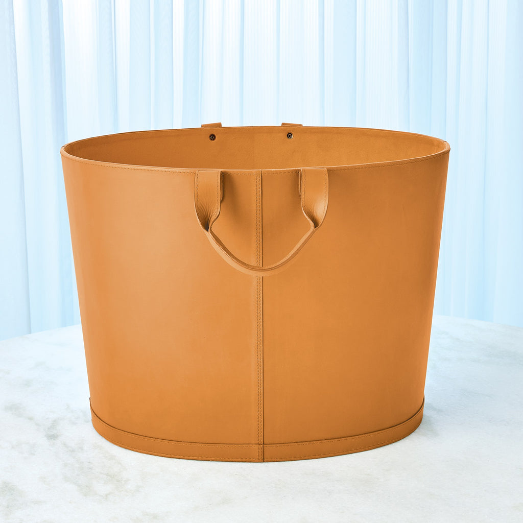 Oversized Oval Leather Basket : Oversized Oval Leather Basket (Orange)