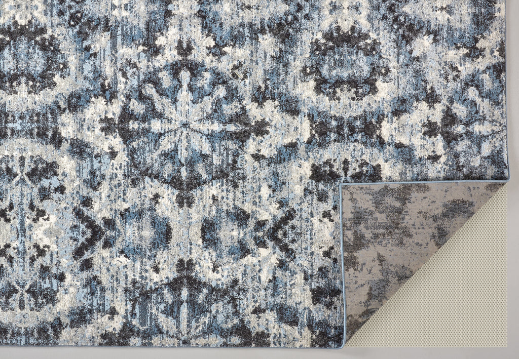 Ainsley Traditional Ikat Blue Black Ivory Area Rug (6'7" x 9'6")