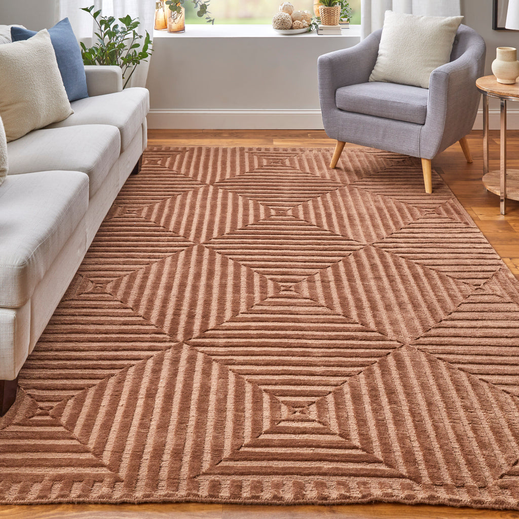 Channels Modern Geometric Orange Brown Area Rug (4' x 6')