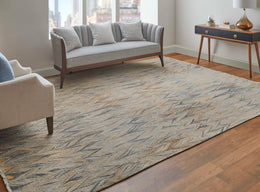 Riplee Modern Abstract Ivory Blue Orange Area Rug (7'9" x 9'9")