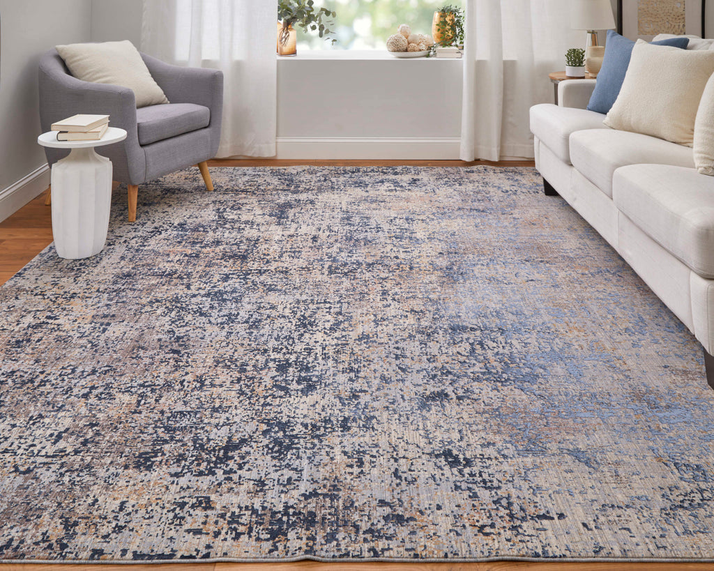 Pryor Modern Watercolor Blue Tan Brown Area Rug (5' x 8')