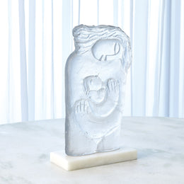 Mother and Child Case Glass Sculpture on a Stone Base