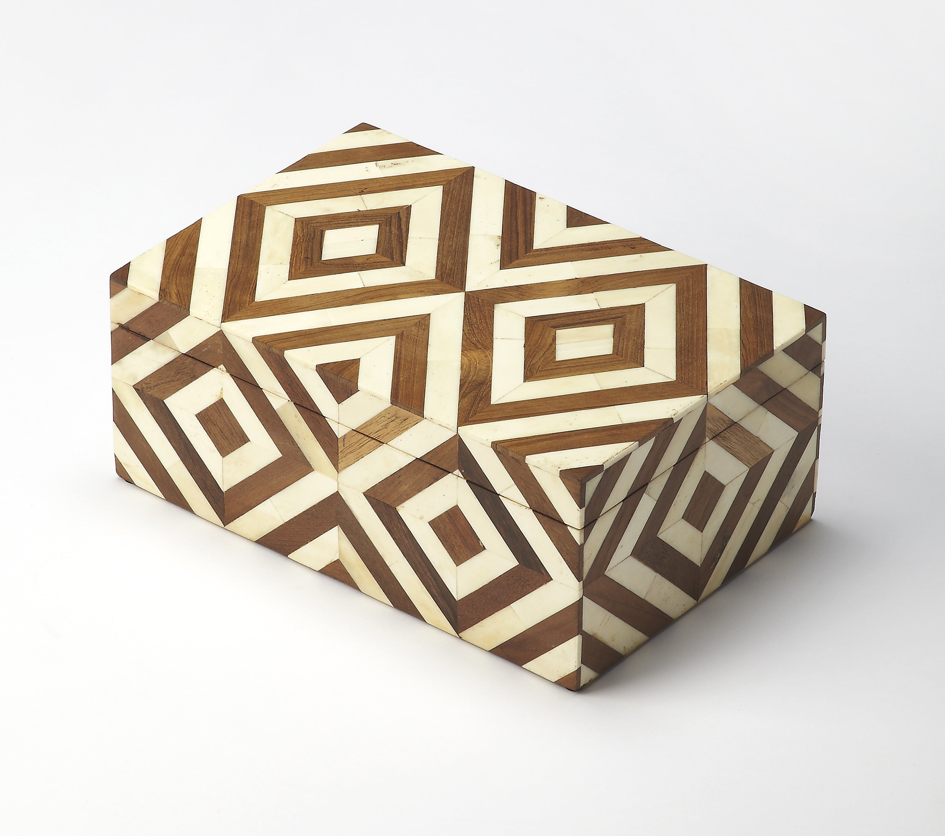 Large Bone Inlay Storage Box Maya 12 in. W Wood & Bone Inlay Storage Box, Multi-Color