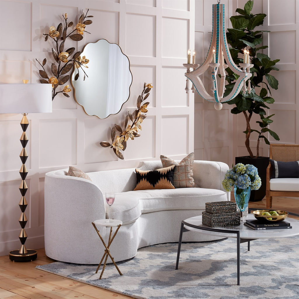 Scalloped Round Mirror With Gold Metal Frame