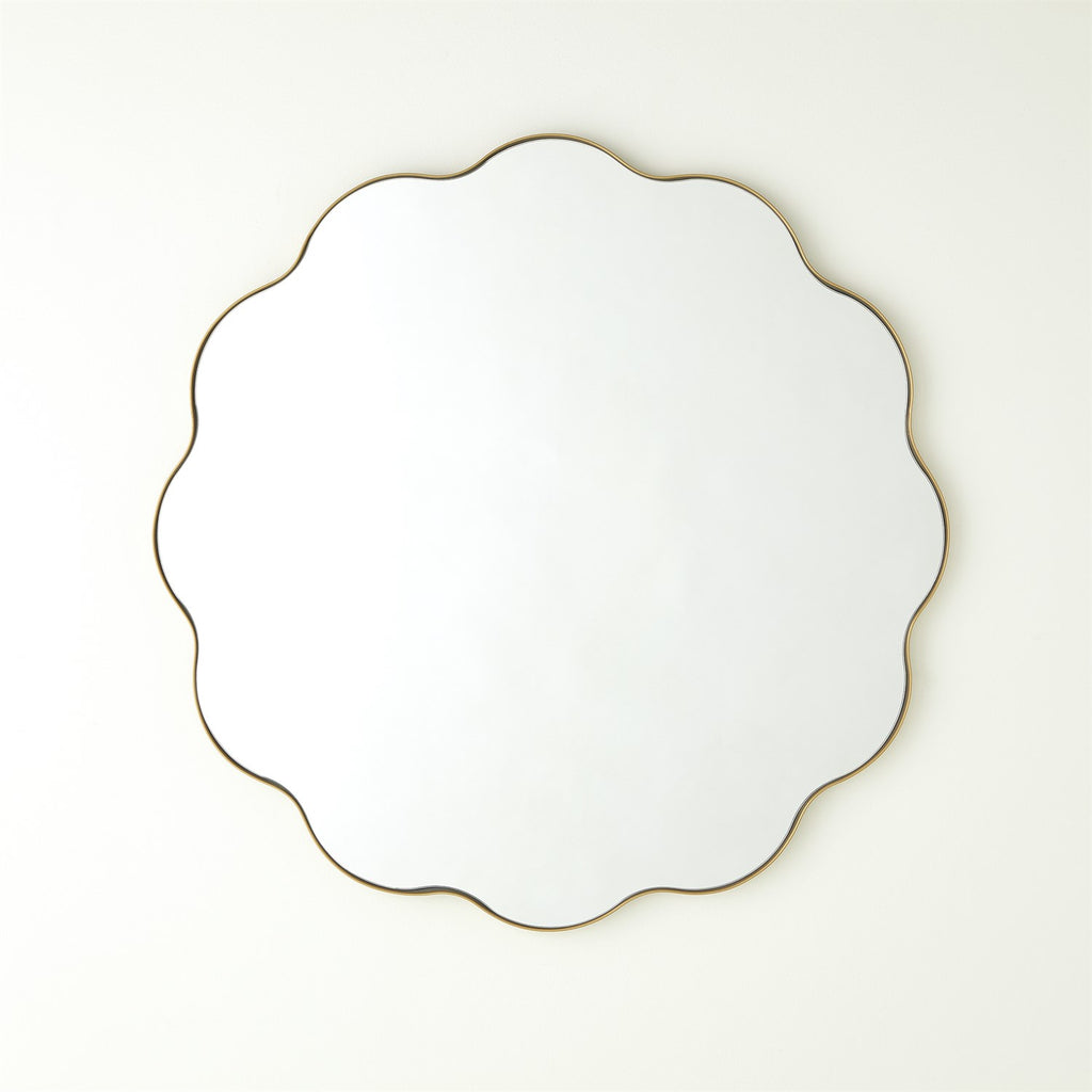 Scalloped Round Mirror With Gold Metal Frame