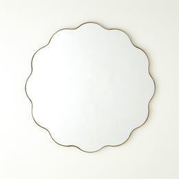 Scalloped Round Mirror With Gold Metal Frame