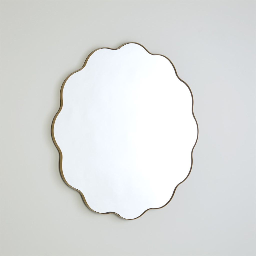 Scalloped Round Mirror With Gold Metal Frame