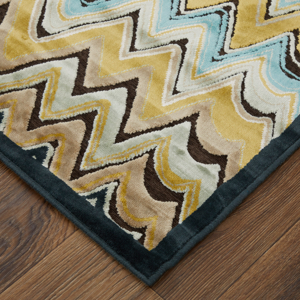 Saphir Cabo Modern Chevron Brown Gold Area Rug (7'6" x 10'6")