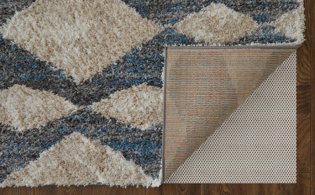 Mynka Transitional Diamond Ivory Gray Blue Area Rug (4' x 6')