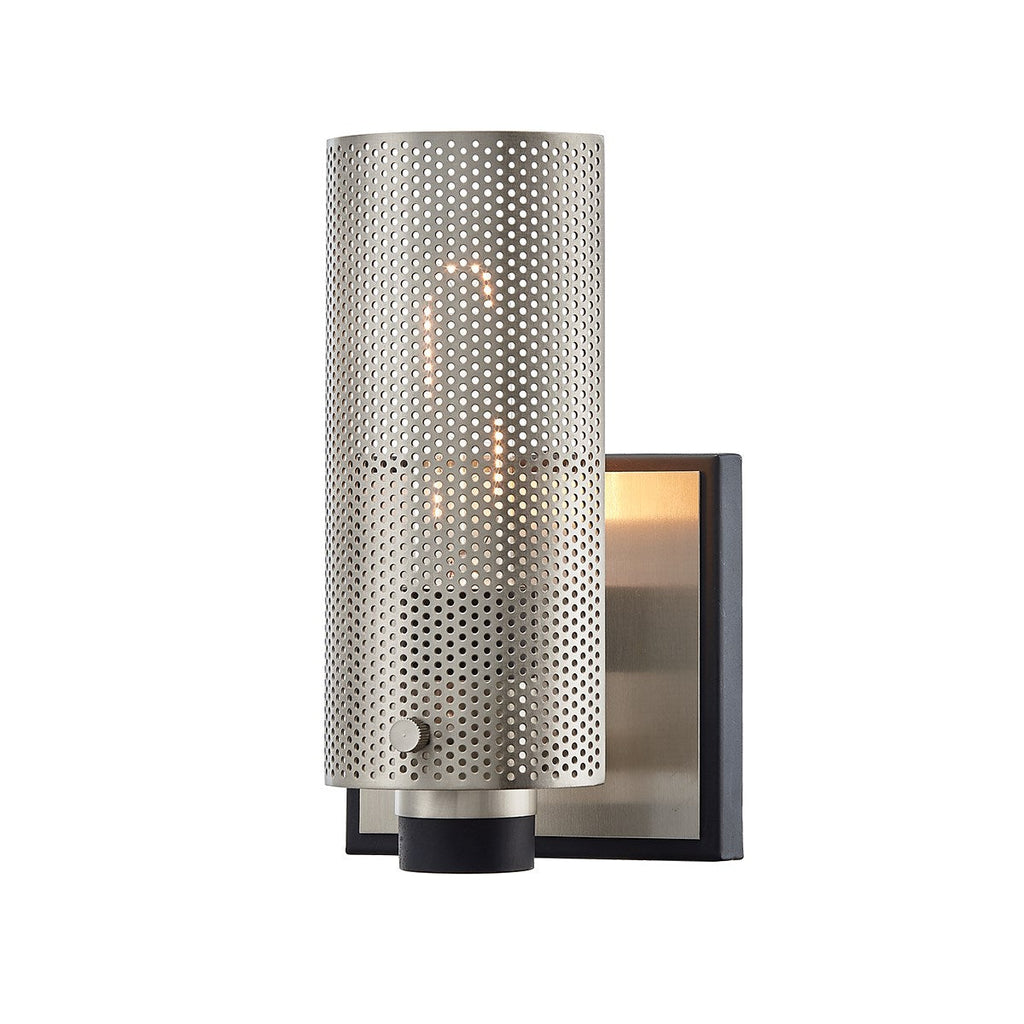 Pilsen Wall Sconce 8" - Carb Blk W Satin Nick Accents