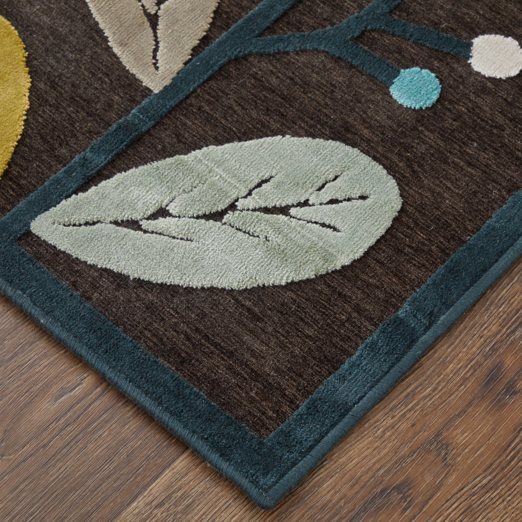 Saphir Cabo Modern Floral Botanical Brown Blue Area Rug