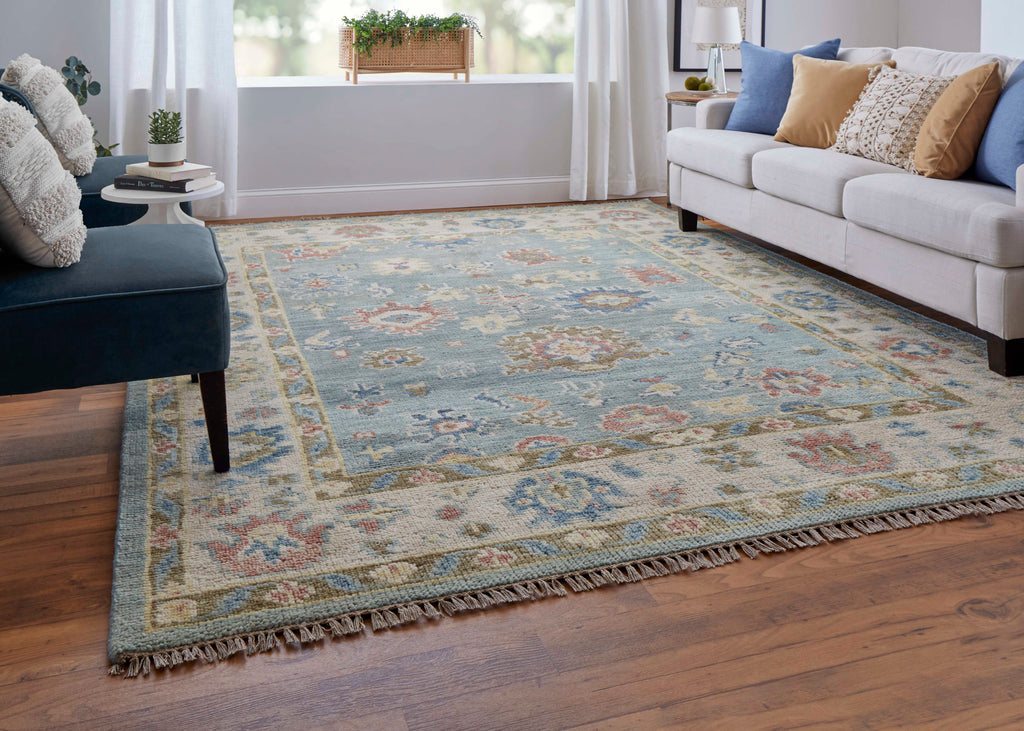 Fillmore Transitional Floral Botanical Blue Ivory Yellow Area Rug (2' x 3')