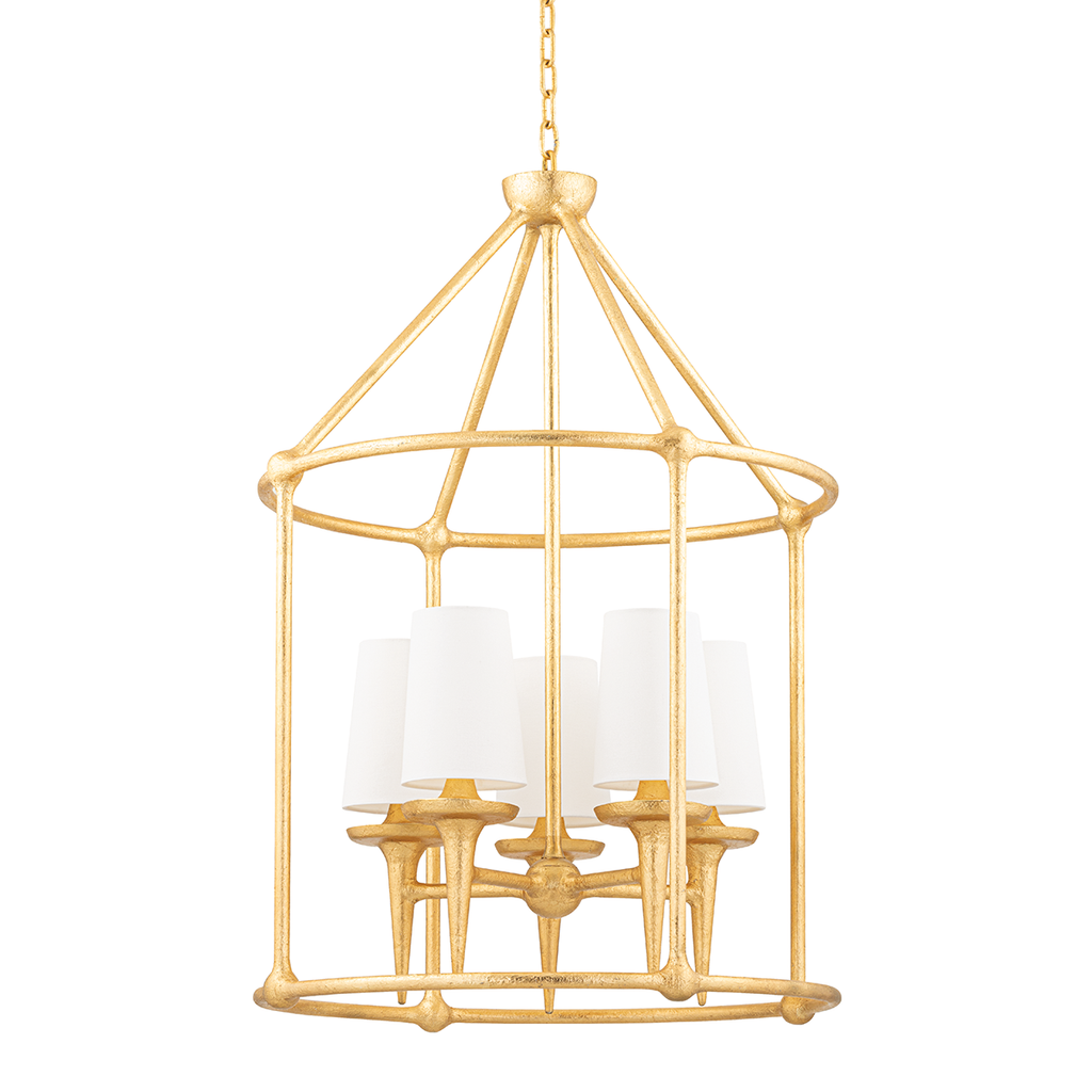 Torch 5 Light Chandelier - Gold Leaf