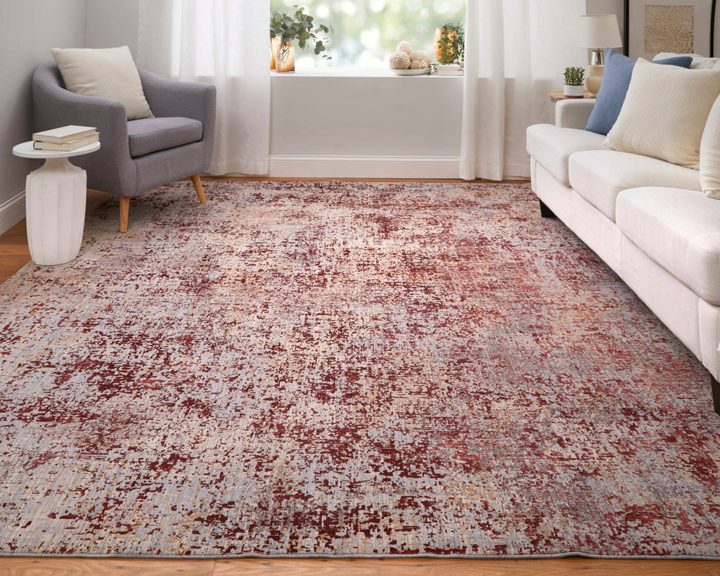 Pryor Modern Watercolor Red Gray Blue Area Rug (10' x 13')