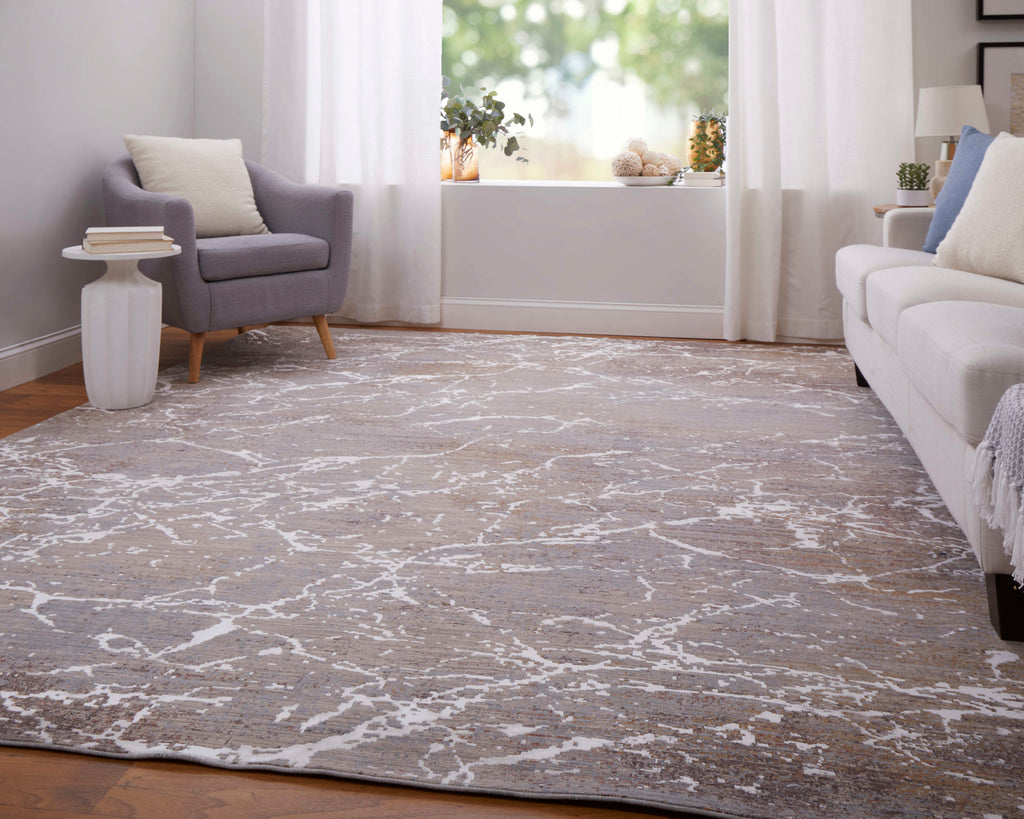 Pryor Modern Abstract Taupe Brown White Area Rug (12' x 15')