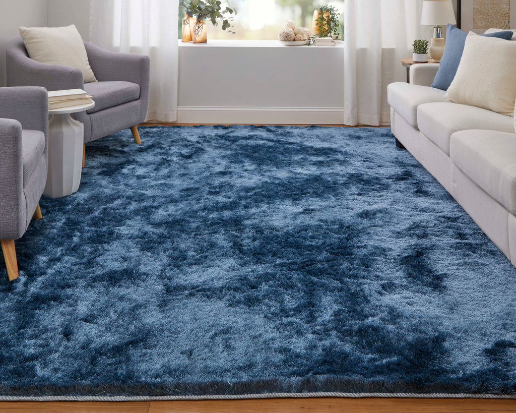 Indochine Modern Solid Blue Black Area Rug (4'9" x 7'6" / Pattern 1)