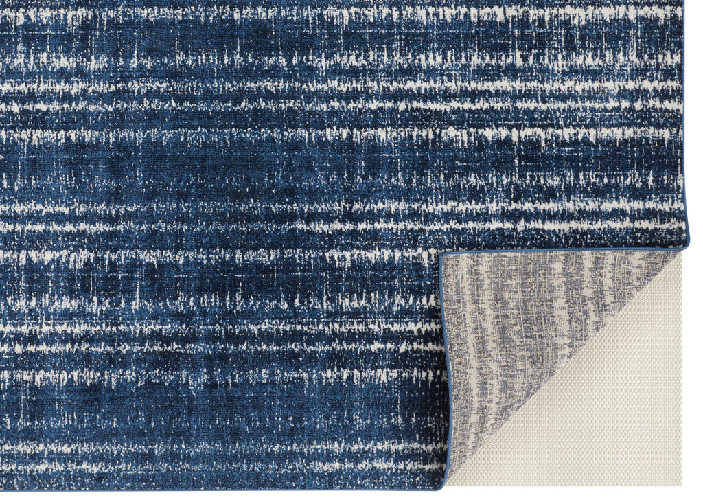 Remmy Transitional Solid Blue Black Ivory Area Rug (6'7" x 9'6")