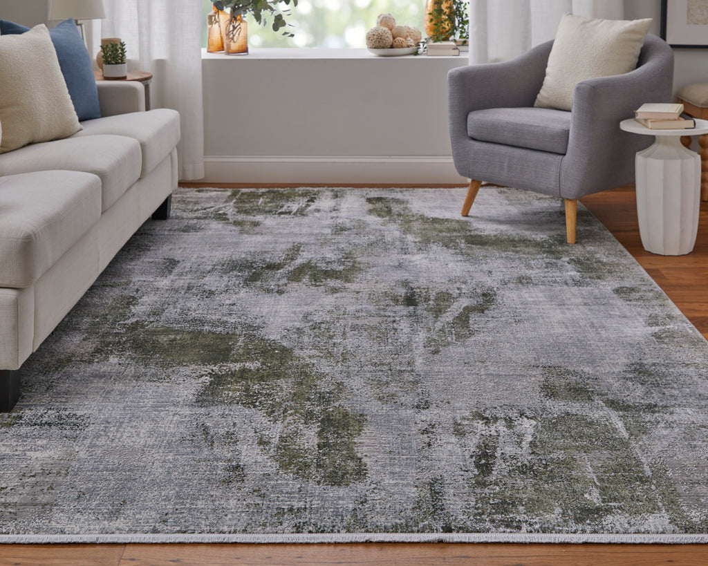 Cadiz Modern Ikat Gray Green Silver Area Rug (2'2" x 3'2")